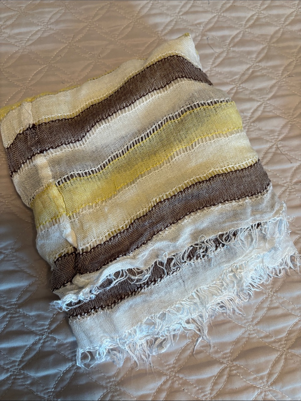 Striped Fringe Throw Blanket - Cream, Brown & Yellow